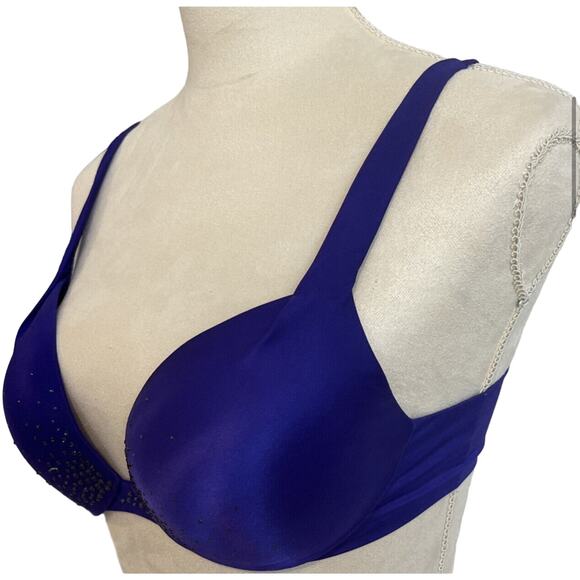 VICTORIA’S SECRET Plunge Satin Midnight Blue W/ Padded Bra Size 34C - Picture 3 of 10